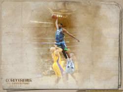 Corey Brewer Dunking Over Derrick Fisher